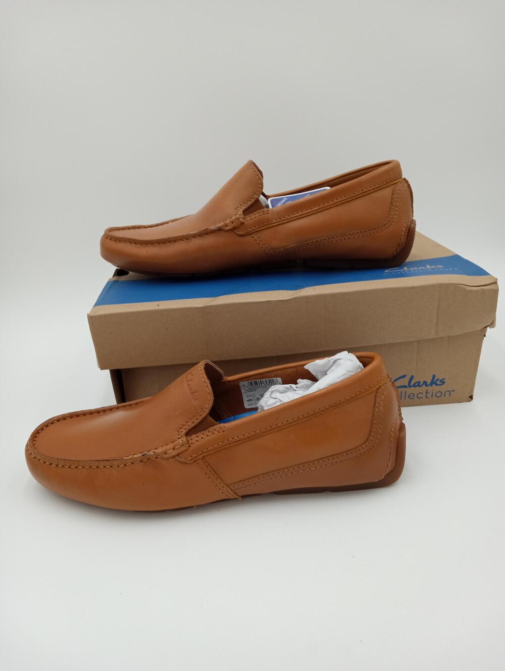Clarks Markman Plain Shoes Mens Tan Leather Loafers Casual Comfort Size 8